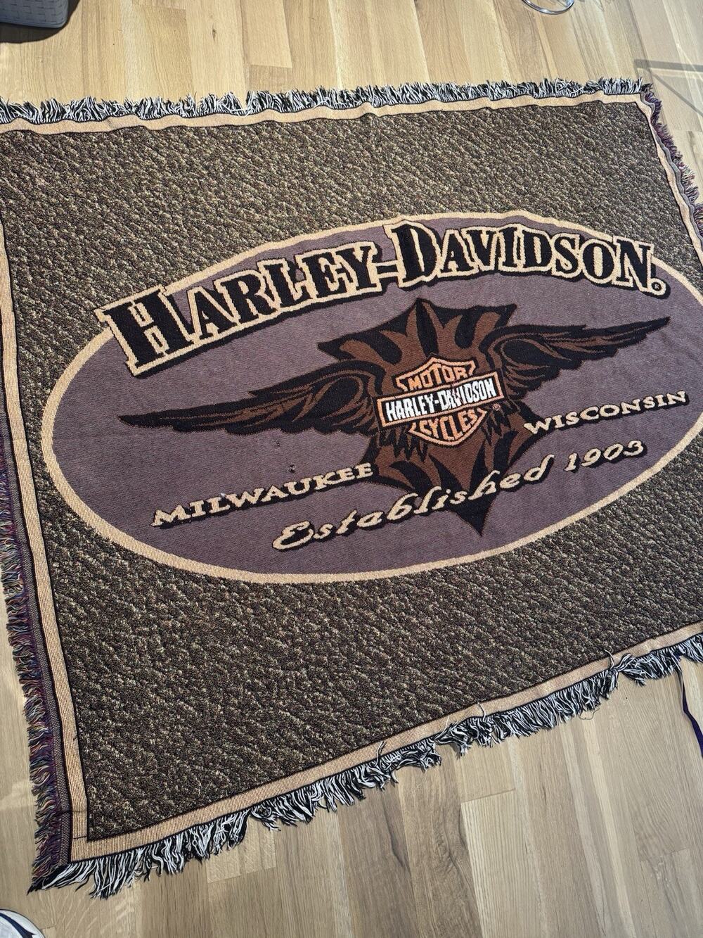 Harley-Davidson Tapestry Woven Throw Blanket Fringe 61x49 USA